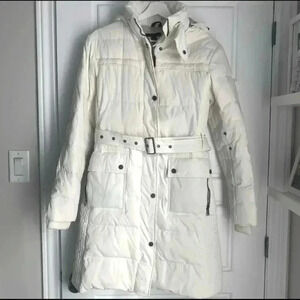 TOMMY HILFIGER- White Puffer Winter Coat - Hooded,  Size Small